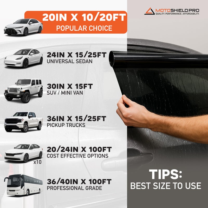 MotoShield Pro 50% VLT Nano Ceramic Window Tint for Car 24â€ in x 10â€™ ft 2PLY Roll High Heat Rejection & Glare Reduction Auto Tint Privacy Film, Rejects up to 99% IRR, 99% UV Blocking, Easy DIY Shrink - Image 5